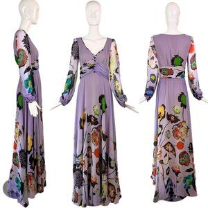 EMANUEL UNGARO Vintage 2000's Silk Embellished Blouson Gown Maxi Dress Floral